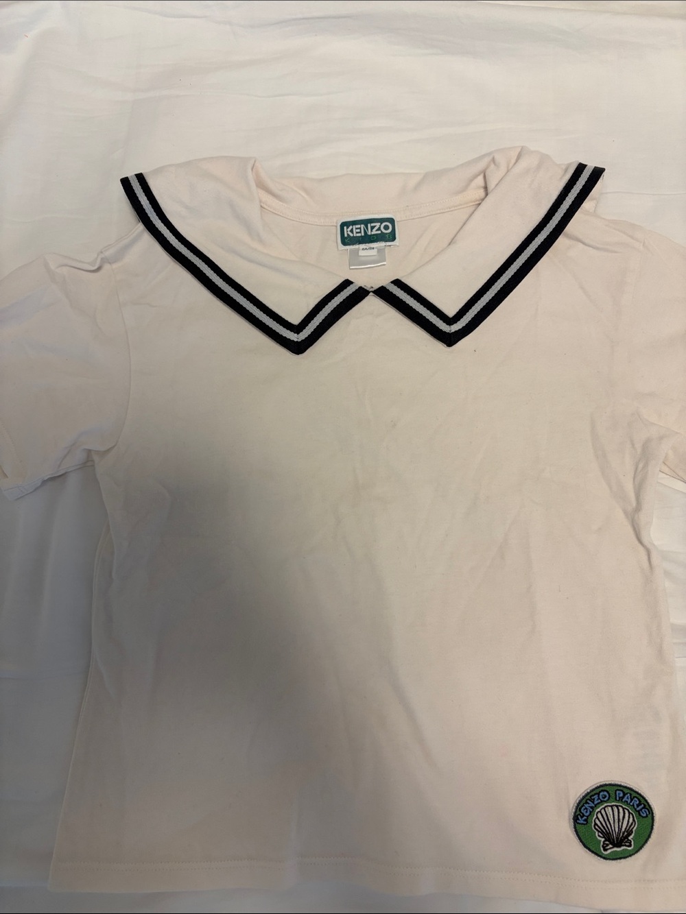Kenzo Kids Cream Tee with Navy Trim Collar